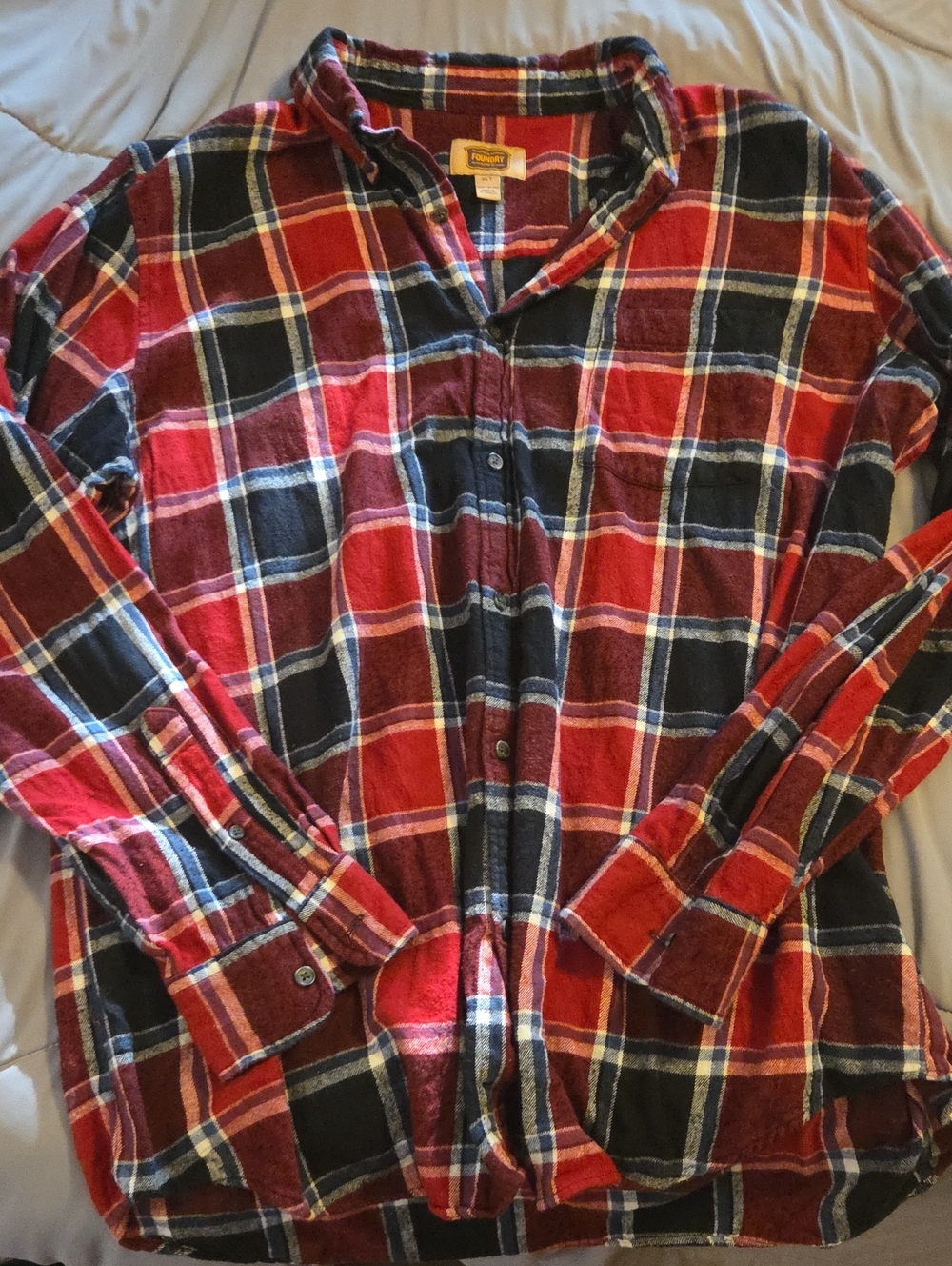 Thr Foundry Supply - Men's Red & Black Plaid Button-Up Flannel Shirt